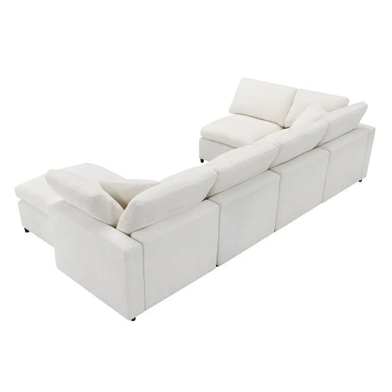 Beige 130 Chenille Cloud U-Shaped Sleeper Sectional Sofa, 6-Piece Modular Design
