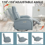 Blue Genuine Leather Power Recliner with Swivel & USB Charging