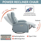 Blue Genuine Leather Power Recliner with Swivel & USB Charging