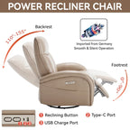Blue Genuine Leather Power Recliner with Swivel & USB Charging