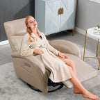Blue Genuine Leather Power Recliner with Swivel & USB Charging