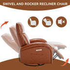 Blue Genuine Leather Power Recliner with Swivel & USB Charging