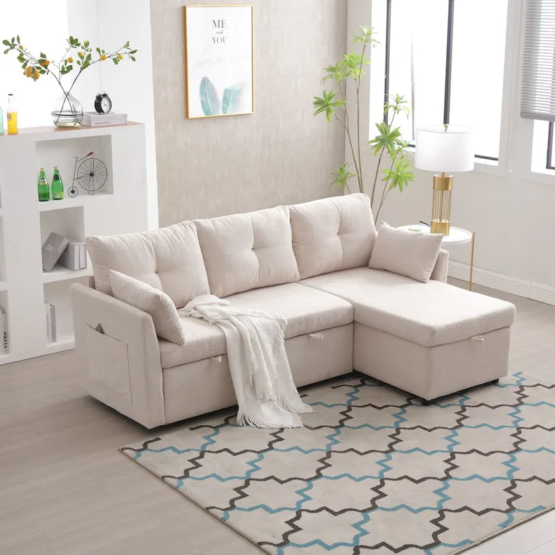 81.1 L-Shaped 3 Seater Sectional Sofa with Reversible Chaise, Storage Seats and Versatile Design