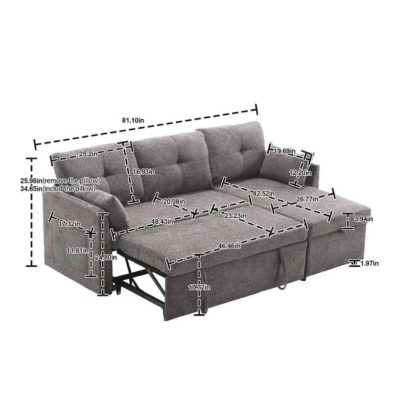 81.1 L-Shaped 3 Seater Sectional Sofa with Reversible Chaise, Storage Seats and Versatile Design