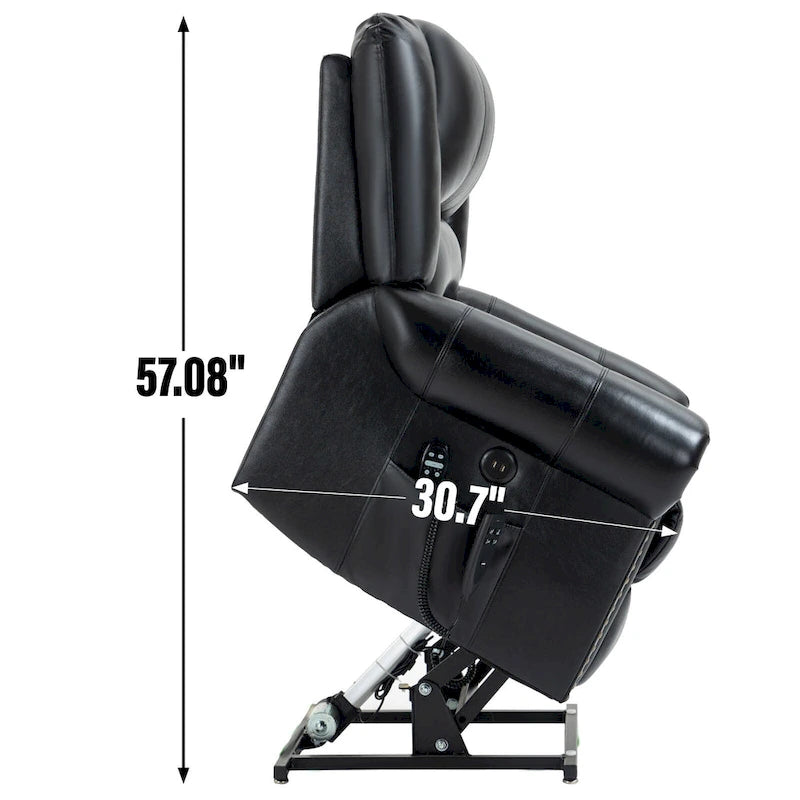 Brown Genuine Leather Power Lift Recliner with Heat, Massage, and USB Ports