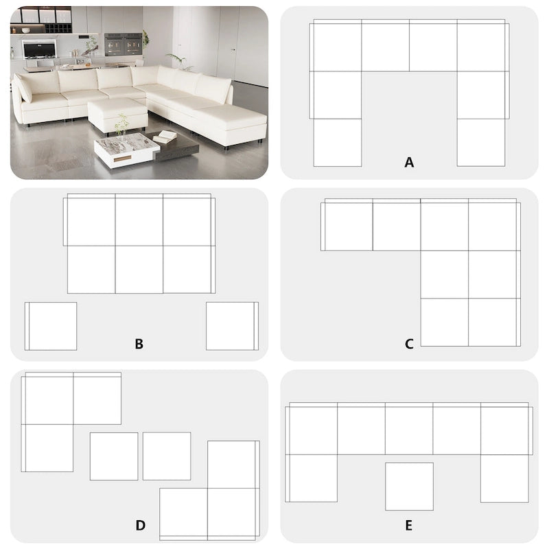 Beige 129 Convertible 8-Seater Modular Sofa with Storage