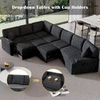 126 L-Shaped 6-Seat Sectional Sofa with Pull-Out Bed, USB Charging Ports, and Drop-Down Cup Holder Tables