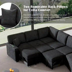 126 L-Shaped 6-Seat Sectional Sofa with Pull-Out Bed, USB Charging Ports, and Drop-Down Cup Holder Tables