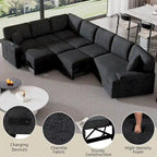 126 L-Shaped 6-Seat Sectional Sofa with Pull-Out Bed, USB Charging Ports, and Drop-Down Cup Holder Tables