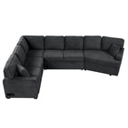 126 L-Shaped 6-Seat Sectional Sofa with Pull-Out Bed, USB Charging Ports, and Drop-Down Cup Holder Tables