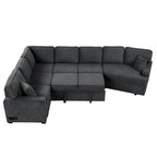 126 L-Shaped 6-Seat Sectional Sofa with Pull-Out Bed, USB Charging Ports, and Drop-Down Cup Holder Tables