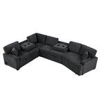 126 L-Shaped 6-Seat Sectional Sofa with Pull-Out Bed, USB Charging Ports, and Drop-Down Cup Holder Tables