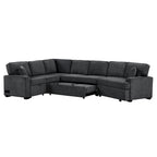 126 L-Shaped 6-Seat Sectional Sofa with Pull-Out Bed, USB Charging Ports, and Drop-Down Cup Holder Tables