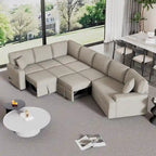 126 L-Shaped 6-Seat Sectional Sofa with Pull-Out Bed, USB Charging Ports, and Drop-Down Cup Holder Tables