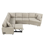 126 L-Shaped 6-Seat Sectional Sofa with Pull-Out Bed, USB Charging Ports, and Drop-Down Cup Holder Tables