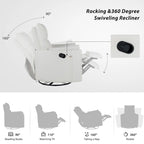 Beige Upholstered Swivel Rocker Recliner with Manual Recline, 360 Swivel, and Two Removable Cushions