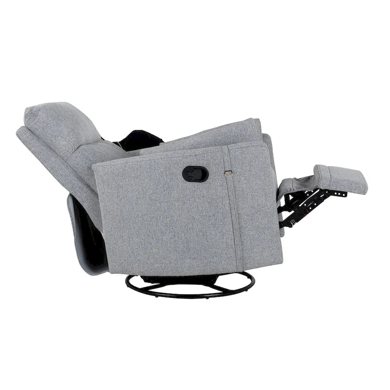 Beige Upholstered Swivel Rocker Recliner with Manual Recline, 360 Swivel, and Two Removable Cushions