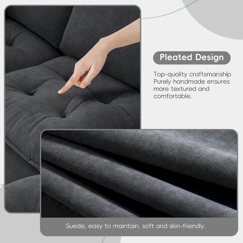 100 L-Shaped Convertible 4 Seater Sectional Sofa with Removable Ottoman and Matching Pillows, Suede Velvet Upholstery