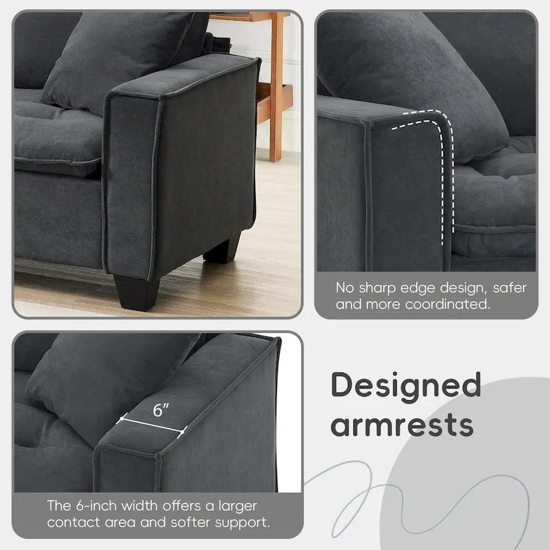100 L-Shaped Convertible 4 Seater Sectional Sofa with Removable Ottoman and Matching Pillows, Suede Velvet Upholstery