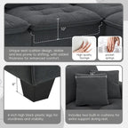 100 L-Shaped Convertible 4 Seater Sectional Sofa with Removable Ottoman and Matching Pillows, Suede Velvet Upholstery