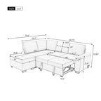 84.75 L-Shape 5 Seat Sectional Sofa with Pull-Out Bed, Storage Ottoman, Hidden Arm Storage & USB Charging