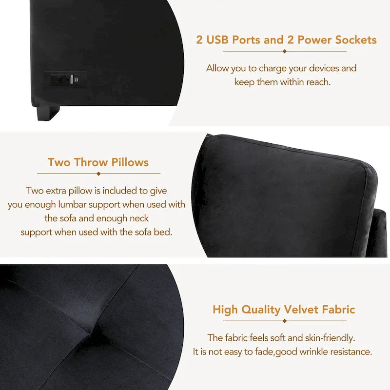 84.75 L-Shape 5 Seat Sectional Sofa with Pull-Out Bed, Storage Ottoman, Hidden Arm Storage & USB Charging