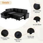 84.75 L-Shape 5 Seat Sectional Sofa with Pull-Out Bed, Storage Ottoman, Hidden Arm Storage & USB Charging