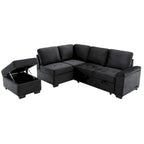 84.75 L-Shape 5 Seat Sectional Sofa with Pull-Out Bed, Storage Ottoman, Hidden Arm Storage & USB Charging