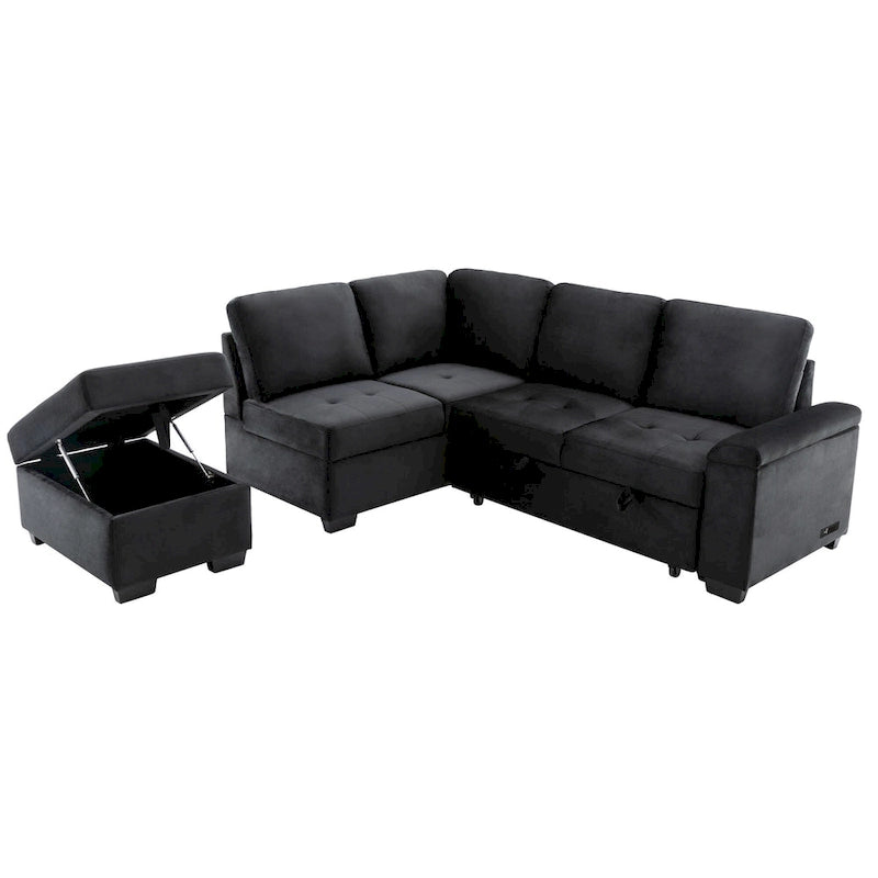 84.75 L-Shape 5 Seat Sectional Sofa with Pull-Out Bed, Storage Ottoman, Hidden Arm Storage & USB Charging