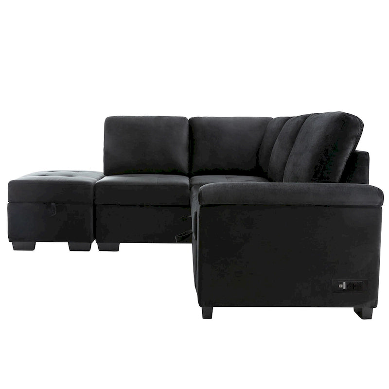 84.75 L-Shape 5 Seat Sectional Sofa with Pull-Out Bed, Storage Ottoman, Hidden Arm Storage & USB Charging