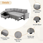 84.75 L-Shape 5 Seat Sectional Sofa with Pull-Out Bed, Storage Ottoman, Hidden Arm Storage & USB Charging