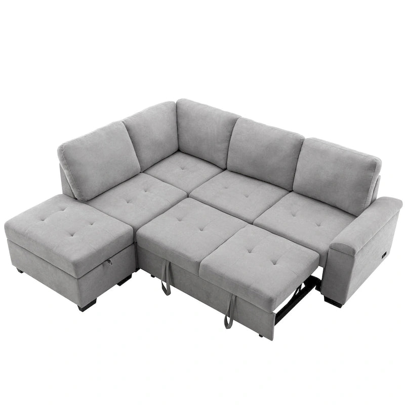 84.75 L-Shape 5 Seat Sectional Sofa with Pull-Out Bed, Storage Ottoman, Hidden Arm Storage & USB Charging
