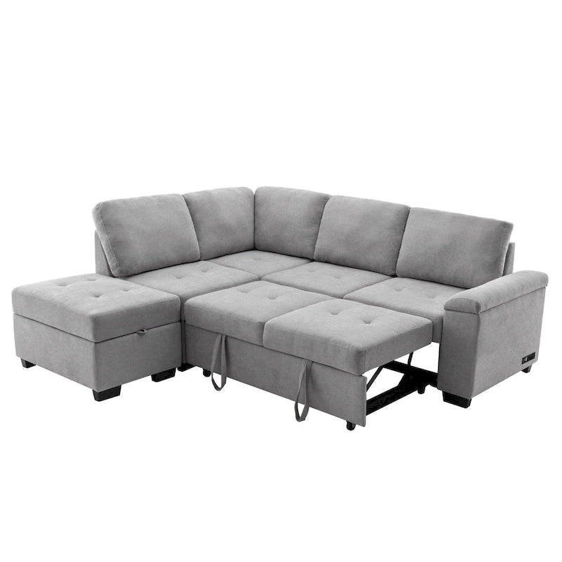 84.75 L-Shape 5 Seat Sectional Sofa with Pull-Out Bed, Storage Ottoman, Hidden Arm Storage & USB Charging
