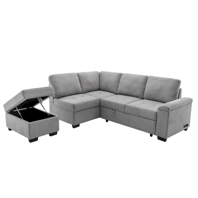 84.75 L-Shape 5 Seat Sectional Sofa with Pull-Out Bed, Storage Ottoman, Hidden Arm Storage & USB Charging