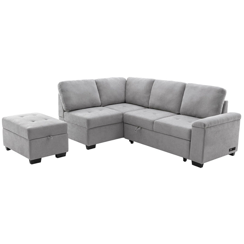 84.75 L-Shape 5 Seat Sectional Sofa with Pull-Out Bed, Storage Ottoman, Hidden Arm Storage & USB Charging
