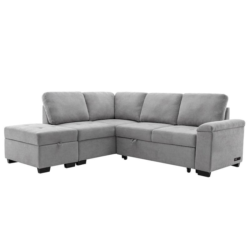 84.75 L-Shape 5 Seat Sectional Sofa with Pull-Out Bed, Storage Ottoman, Hidden Arm Storage & USB Charging