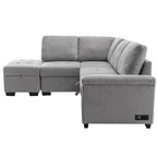 84.75 L-Shape 5 Seat Sectional Sofa with Pull-Out Bed, Storage Ottoman, Hidden Arm Storage & USB Charging