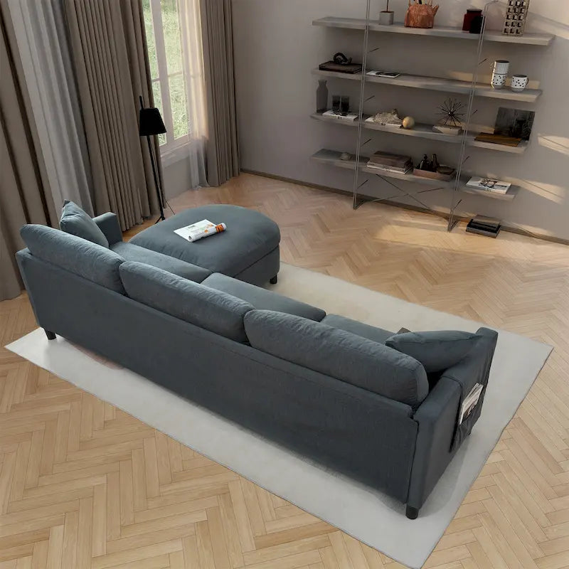 107.87 Removable Cushion 4-Seat Sectional Sofa with Movable Ottoman