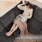 Black 110 Modular Chenille 7-Seat Corner Sectional Sofa Set with 2 Pillows and Ottoman for Living Room or Apartment