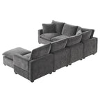 Black 110 Modular Chenille 7-Seat Corner Sectional Sofa Set with 2 Pillows and Ottoman for Living Room or Apartment