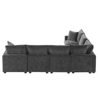 Black 110 Modular Chenille 7-Seat Corner Sectional Sofa Set with 2 Pillows and Ottoman for Living Room or Apartment
