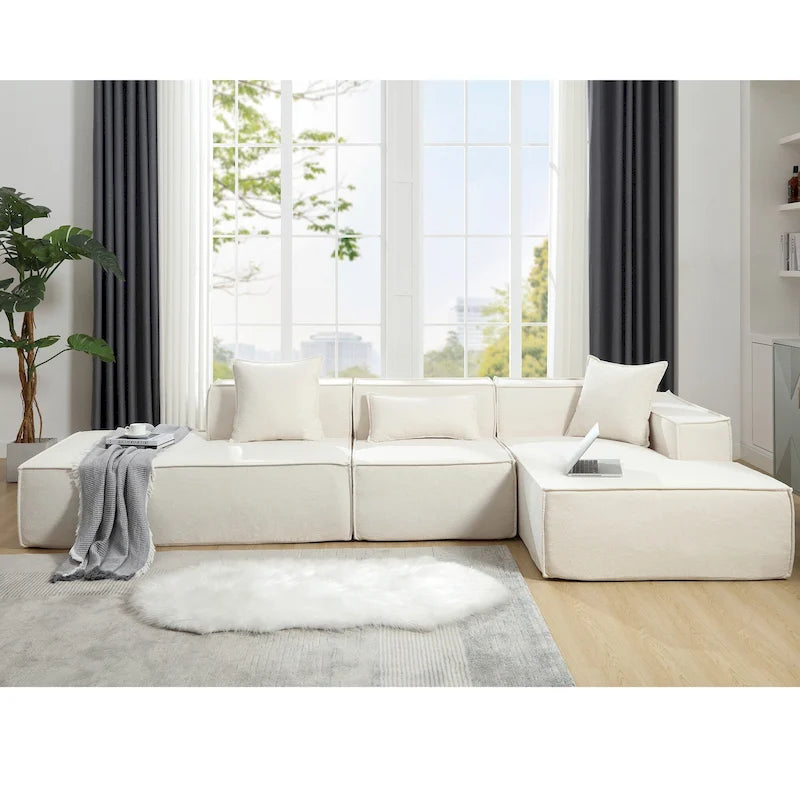 129.5 Minimalist Modular L-Shaped 4-Seat Sofa Set with Chaise