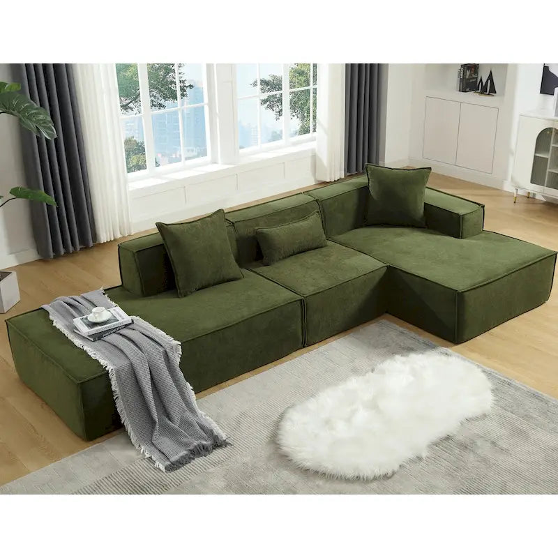 129.5 Minimalist Modular L-Shaped 4-Seat Sofa Set with Chaise