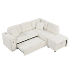 86.6 L-Shaped 4 Seater Sectional Sofa with Pull-Out Bed, Movable Ottoman, USB Ports, and Cup Holder Drop-Down Table