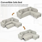 86.6 L-Shaped 4 Seater Sectional Sofa with Pull-Out Bed, Movable Ottoman, USB Ports, and Cup Holder Drop-Down Table