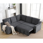 81.5 L-Shaped 5-Seat Sectional Sofa with Pull-Out Bed and 6 Cushions, Multifunctional Corner Couch for Living Area