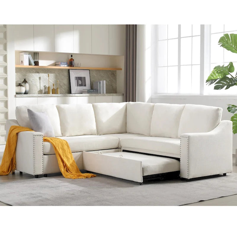 81.5 L-Shaped 5-Seat Sectional Sofa with Pull-Out Bed and 6 Cushions, Multifunctional Corner Couch for Living Area