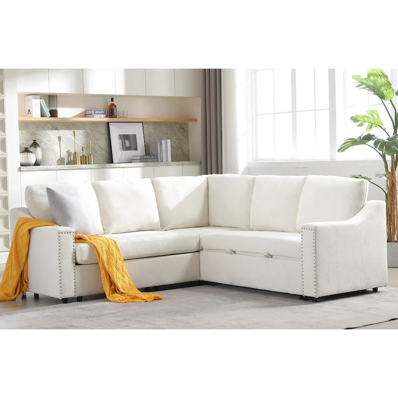81.5 L-Shaped 5-Seat Sectional Sofa with Pull-Out Bed and 6 Cushions, Multifunctional Corner Couch for Living Area