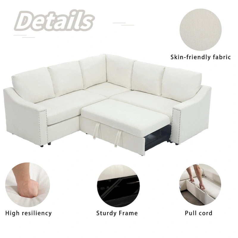 81.5 L-Shaped 5-Seat Sectional Sofa with Pull-Out Bed and 6 Cushions, Multifunctional Corner Couch for Living Area