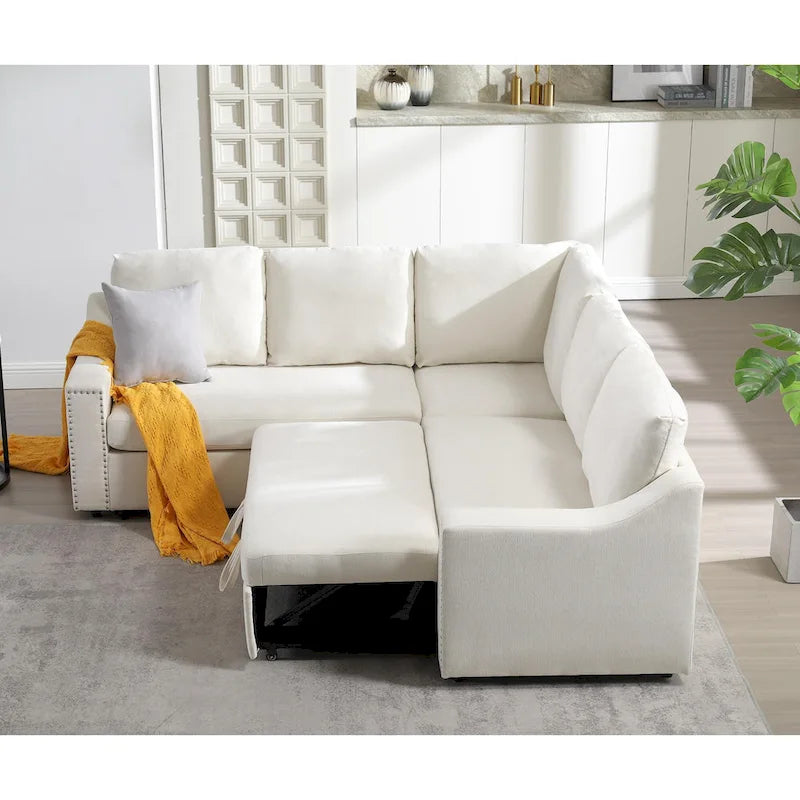 81.5 L-Shaped 5-Seat Sectional Sofa with Pull-Out Bed and 6 Cushions, Multifunctional Corner Couch for Living Area
